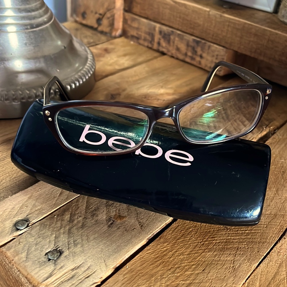 Hot Stuff Bebe Rectangle/Cat Eyeglasses with Rhinestone and Animal Print